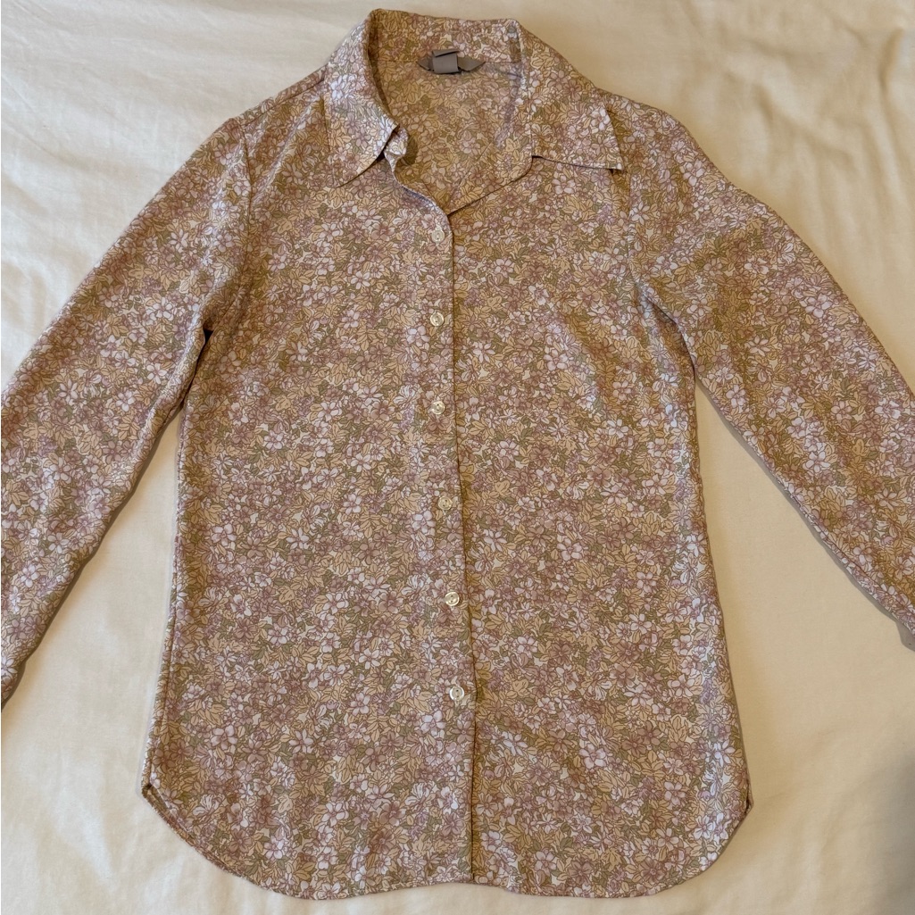 H&M Floral Button Down Shirt - Pink And White